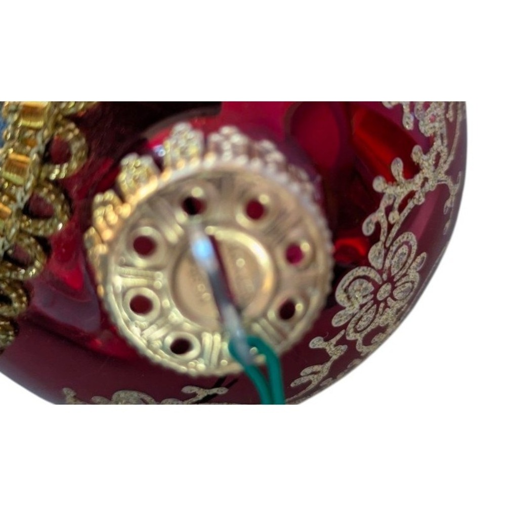 Vintage 1993 Krebs Glas Lauscha Red Glass Santa Christmas Ornament Gold Trim 3" - Picture 4 of 6